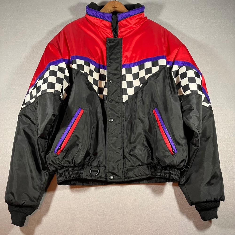 Vintage Joe Rocket Racing Jacket Large Red Black Checkered Moto Bomber Canada